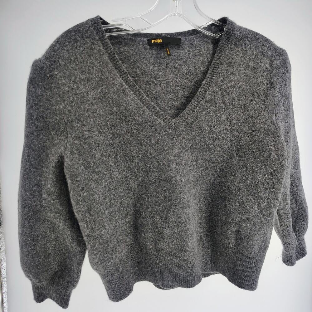Maje Women's S Grey Knit Wool Blend Sweater Quiet Luxury Capsule Chic Lagenlook